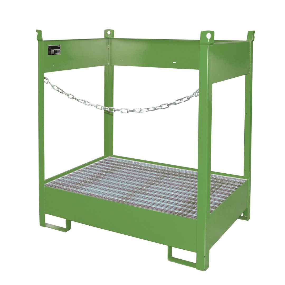 Fass-Stapelpalette - für 2 x 200-l-Fässer - Volumen 210 l - 1.495 x 1.410 x 920 mm (HxBxT) - offene Seiten - feuerrot