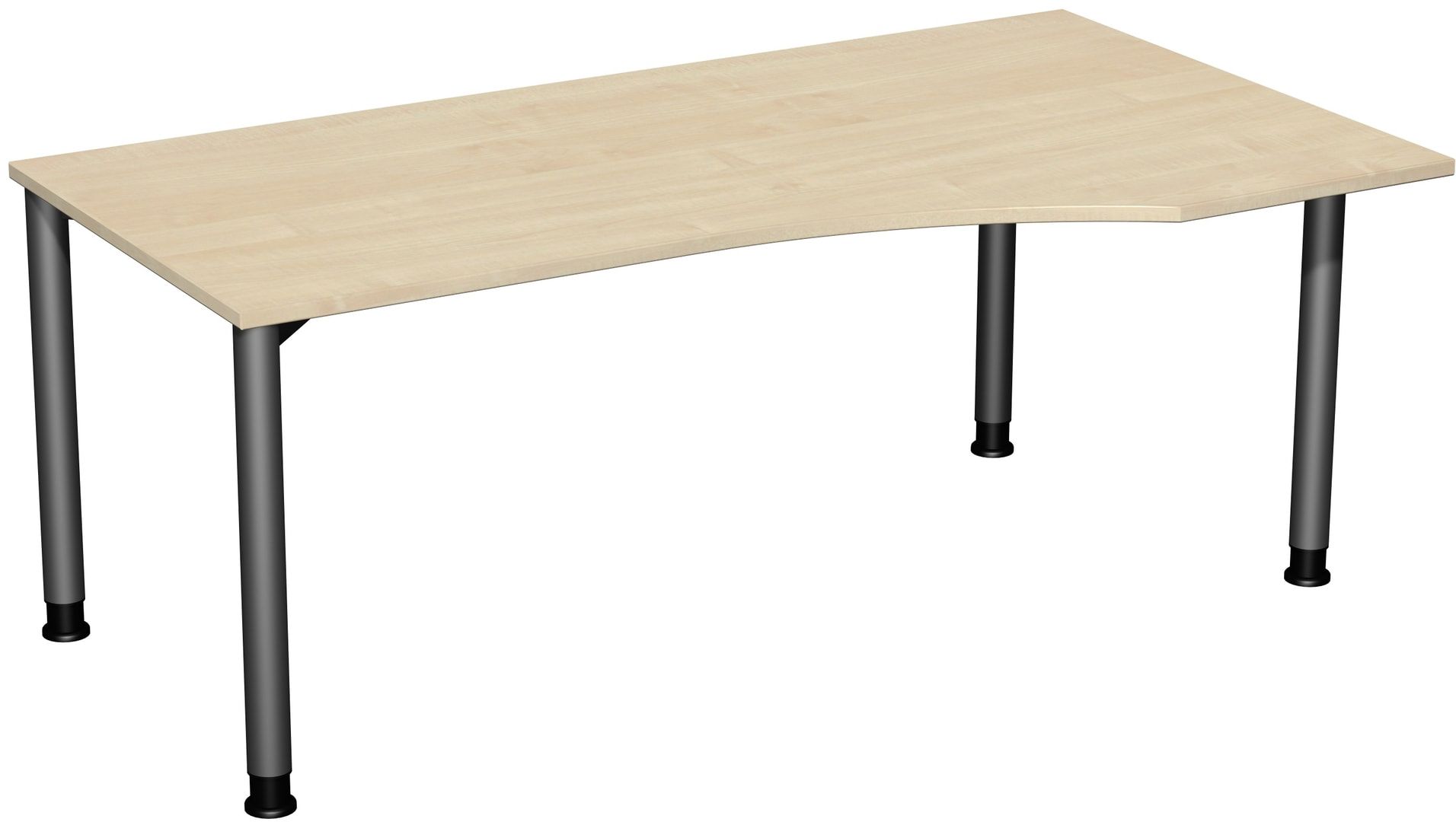 Eckschreibtisch mit einseitig verkürzten Füßen, 4-Fuß Flex, Ecke rechts, Höhe 680-800 mm, 1.600 x 1.000 mm (BxT), Gestell anthrazit, Ahorn