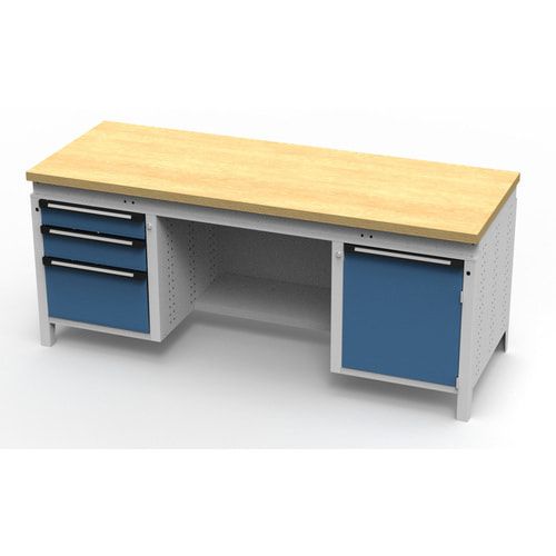 OTTOKIND Werkbank - bündige Arbeitsplatte - 850 x 1.695 x 750 mm (HxBxT) - 3 Schubladen - 1 Schrank - lichtgrau