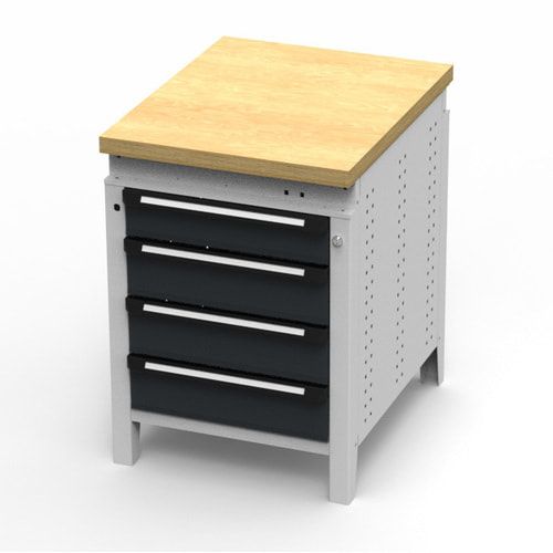 OTTOKIND Werkbank - Arbeitsplatte bündig - 850 x 605 x 750 mm (HxBxT) - 4 Schubladen - lichtgrau