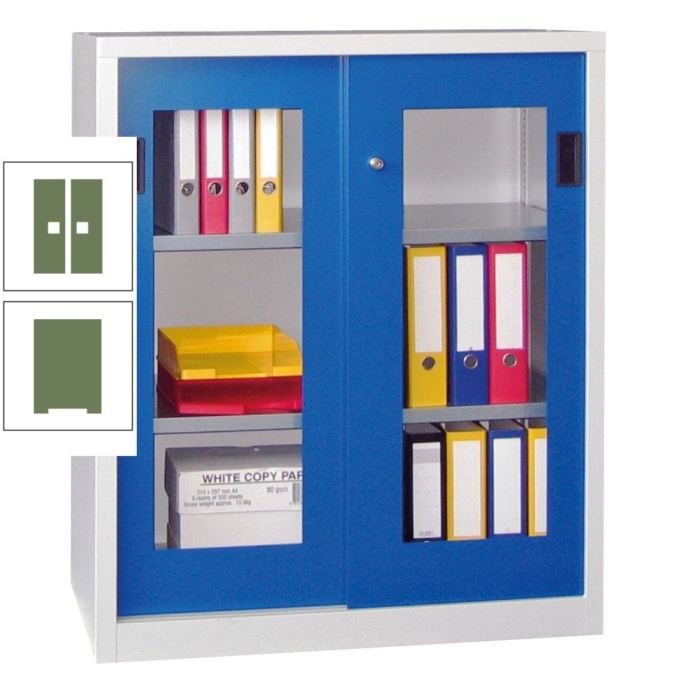 Schiebetürenschrank - Sichtfenstertüren - 1.000x1.000x400 mm (HxBxT) - 2 Böden, gepulvert - Zylinderschloss - anthrazitgrau