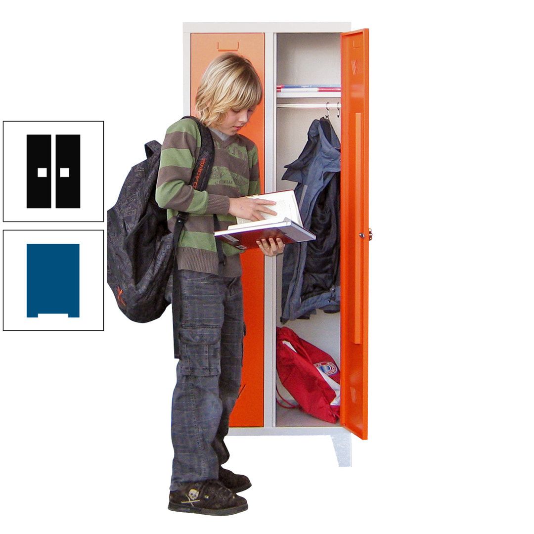 Spindschrank f. Schulen - mit Füßen - Höhe 1.600 mm - 3 Abteile a 300 mm - Drehriegel - anthrazitgrau