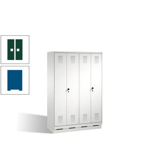 Doppel-Spind, Doppeltüren, Garderobenschrank mit Sockel, 4 Abteile a 300 mm, Korpus anthrazitgrau, Tür anthrazitgrau, 1.800 x 1.200 x 500 mm (HxBxT)