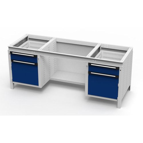 OTTOKIND Werkbank - bündige Arbeitsplatte - 850 x 1.695 x 750 mm (HxBxT) - 2 Schubladen - 2 Schränke - lichtgrau