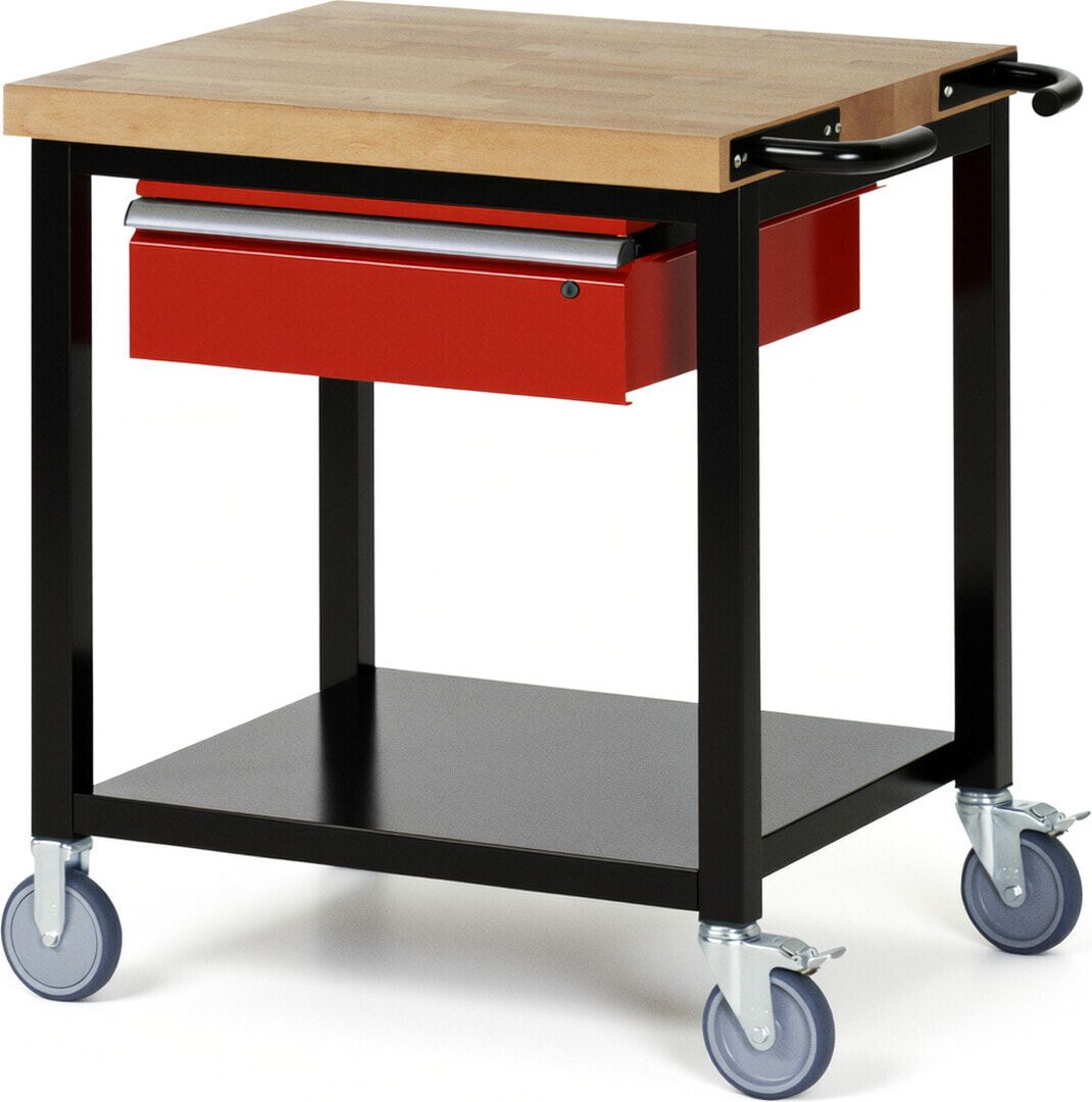 Mobile Werkbank mit Ablageboden - 1 Schublade - 150:1 - höhenverstellbar 880-1.080 mm - 750 x 700 mm (BxT) - 450 kg - Anthrazitgrau