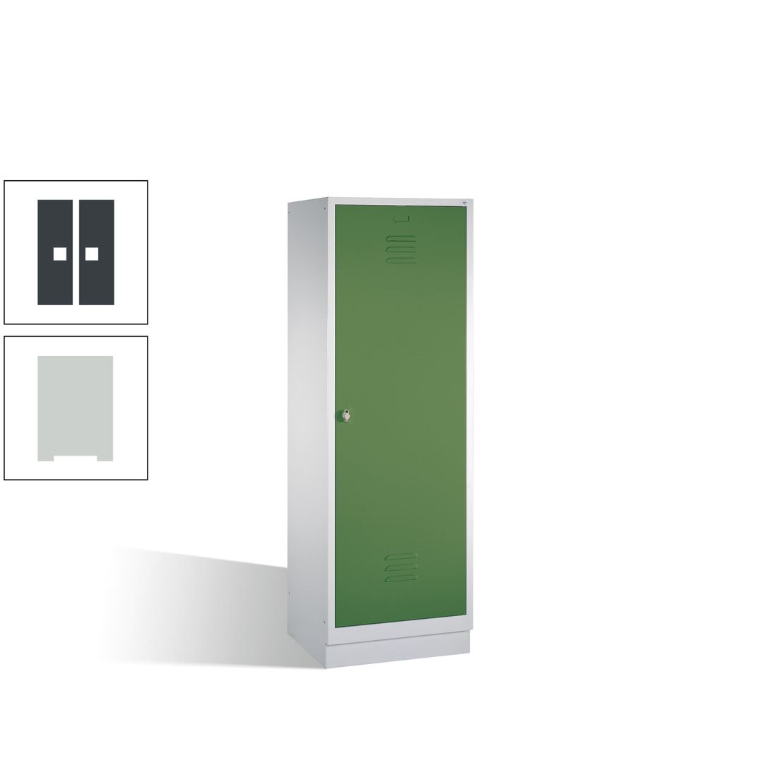 Doppel-Spind mit Großtür, Garderobenschrank mit Sockel, 2 Abteile a 300 mm, Korpus anthrazitgrau, Tür anthrazitgrau, 1.800 x 610 x 500 mm (HxBxT)