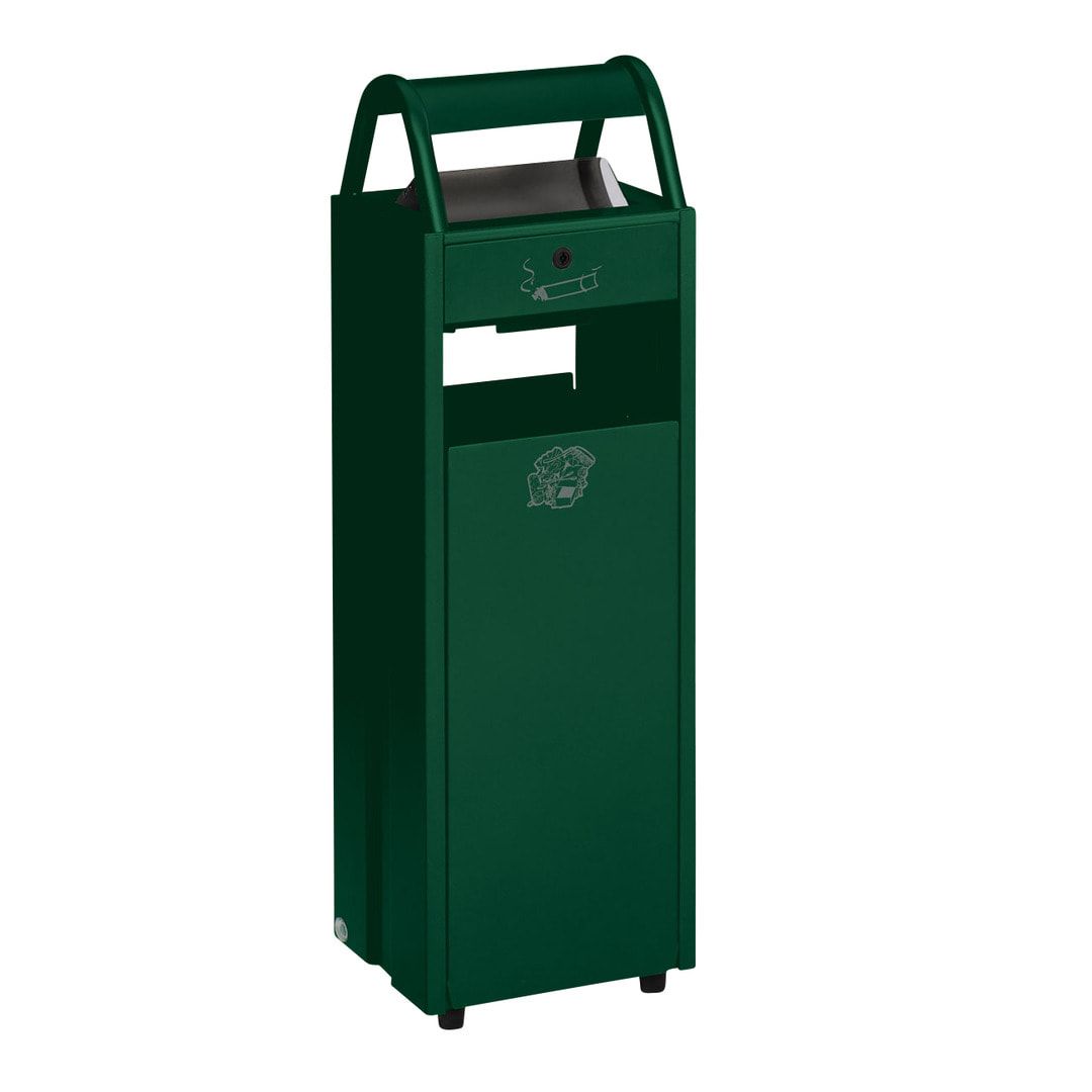 Abfallsammler mit Ascher und Schutzdach - Volumen 35 l - Ascher 5 l - 960 x 300 x 250 mm (HxBxT) - enzianblau