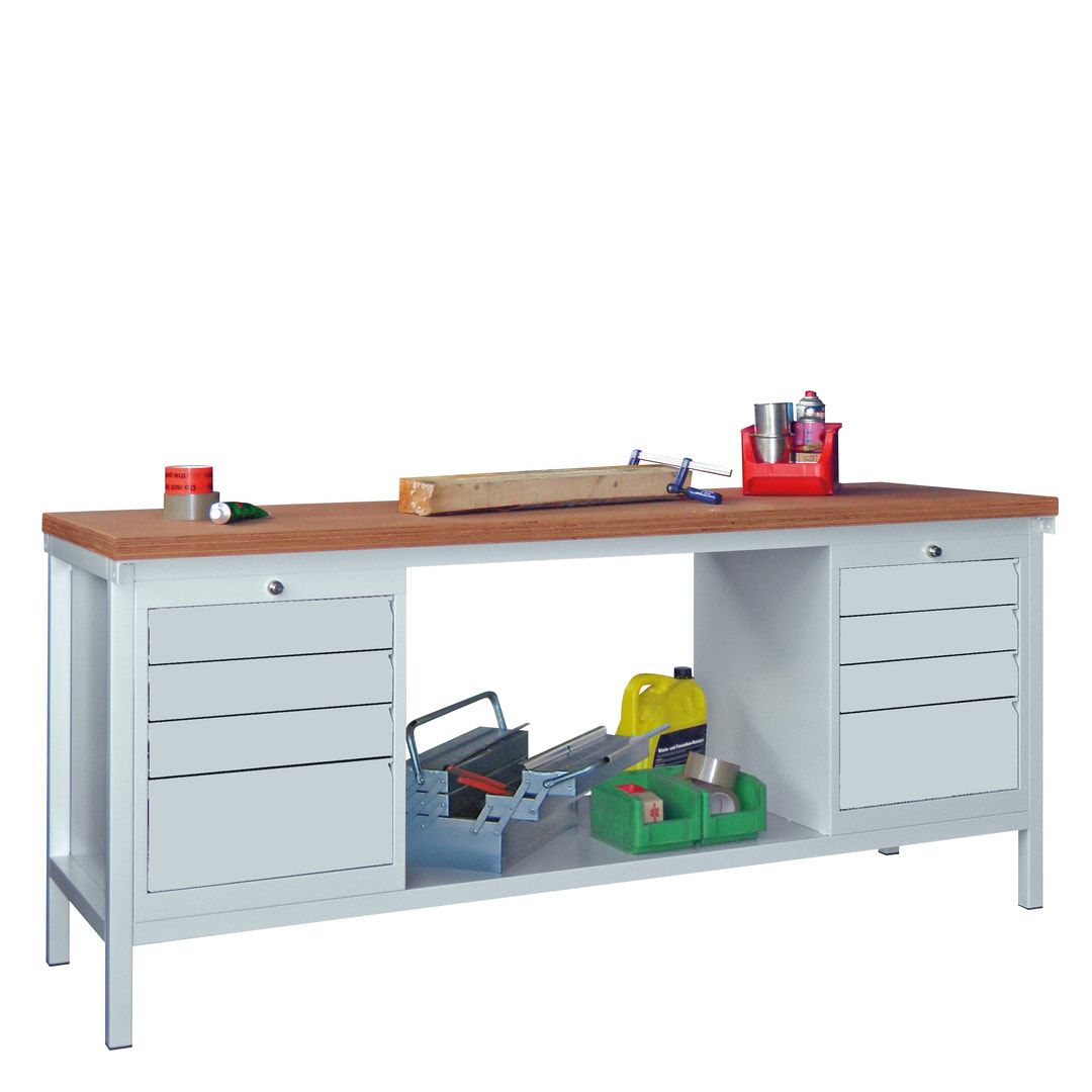 Werkbank - 2 Schubladenblöcke - 900 x 2.000 x 700 mm (HxBxT) - anthrazitgrau