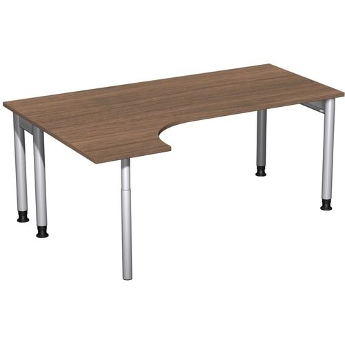Eckschreibtisch, Ecke links, Füße einseitig verkürzt, 4-Fuß Pro, höhenverstellbar, 680-800 x 1.600 x 1.200 mm (HxBxT), Dekor Ahorn