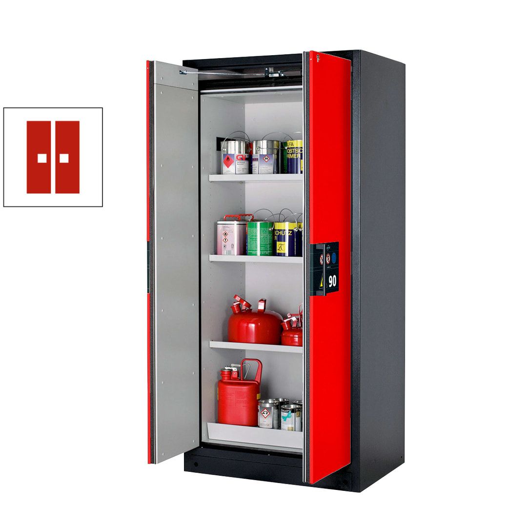 Gefahrstoffschrank - 1.953x893x615 mm - 3 Fachböden - Edelstahl - Lochblech - enzianblau
