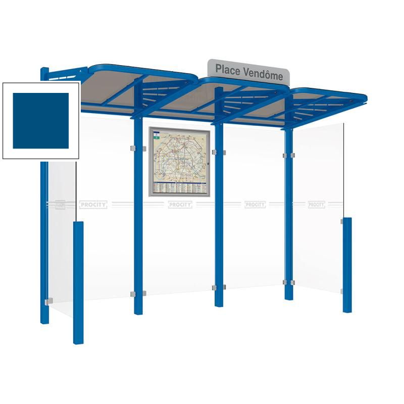 Buswartehalle - Unterstand - modular - Fahrplankasten - Haltestellenschild - Seitenwände - 2.200 x 3.000 x 1.500 mm (HxBxT) - enzianblau