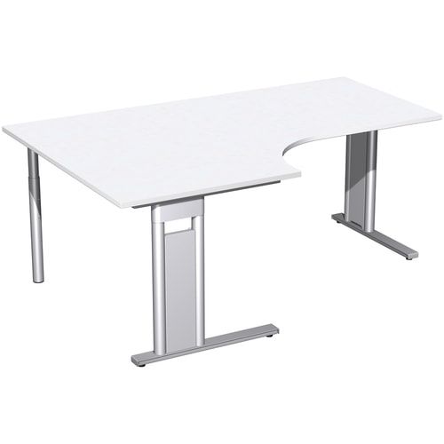Eckschreibtisch, Eckteil 800 mm, Ecke links, Füße einseitig verkürzt, C-Fuß Pro, 720 x 1.600 x 1.200 mm (HxBxT), Gestell silber, Dekor Ahorn