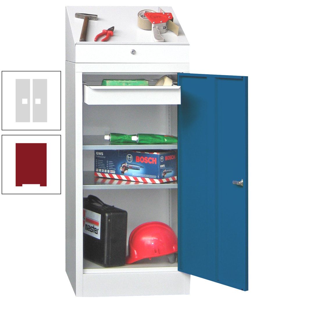Stehpult mit Schrank - Vollblechtür - 1 Einlegeboden, 1 Ausziehboden, 1 Schublade - 1.270x500x500 mm (HxBxT) - anthrazitgrau