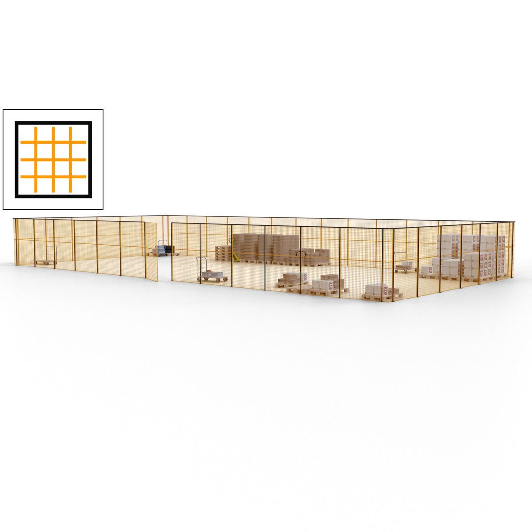 Maschinen Schutzgitter - Hallentrennwand - Sicherheitszaun - Tür - 57 m - 2.200 x 19.900 x 9.400 mm (HxBxT) - enzianblau