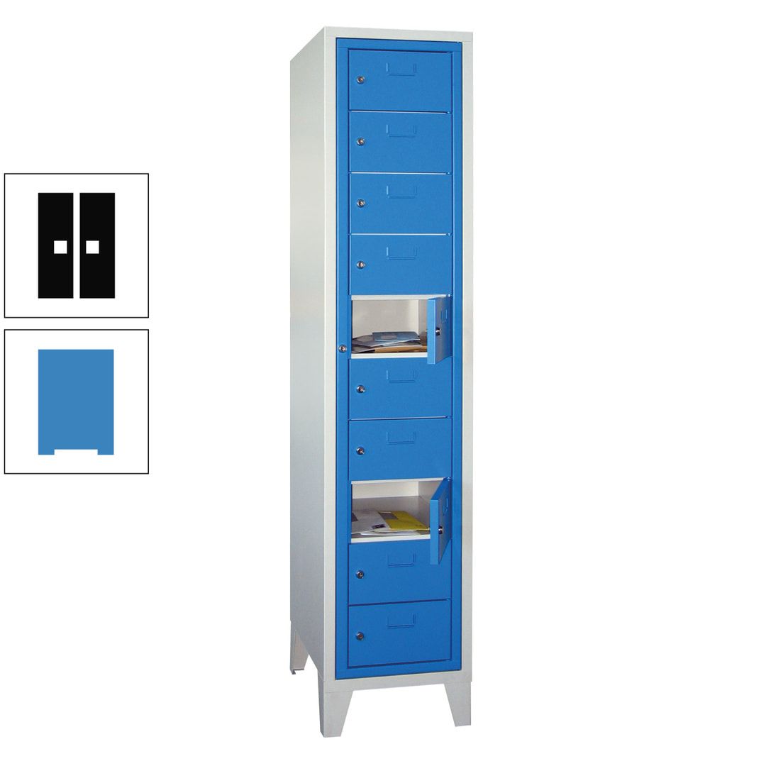 Schließfachschrank - Wäscheausgabeschrank - 10 Fächer a 315 mm - 1.850x400x500 mm (HxBxT) - Füße - Zylinderschloss - anthrazitgrau