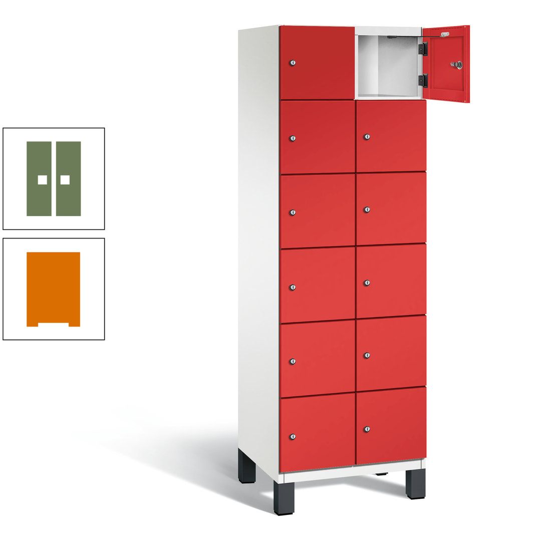 Fächerschrank, Stahlschrank, 12 Fächer, Türöffnungsbegrenzer, Füße, 1.980 x 600 x 525 mm (HxBxT), Korpus anthrazitgrau, Front anthrazitgrau