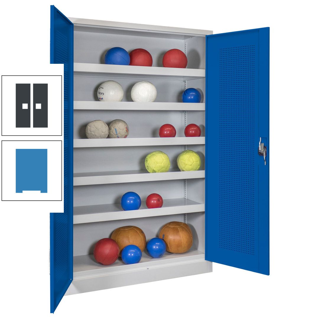 Ballschrank - Lochfeldtüren - 5 Böden - 1.950x1.200x500 mm (HxBxT) - anthrazitgrau