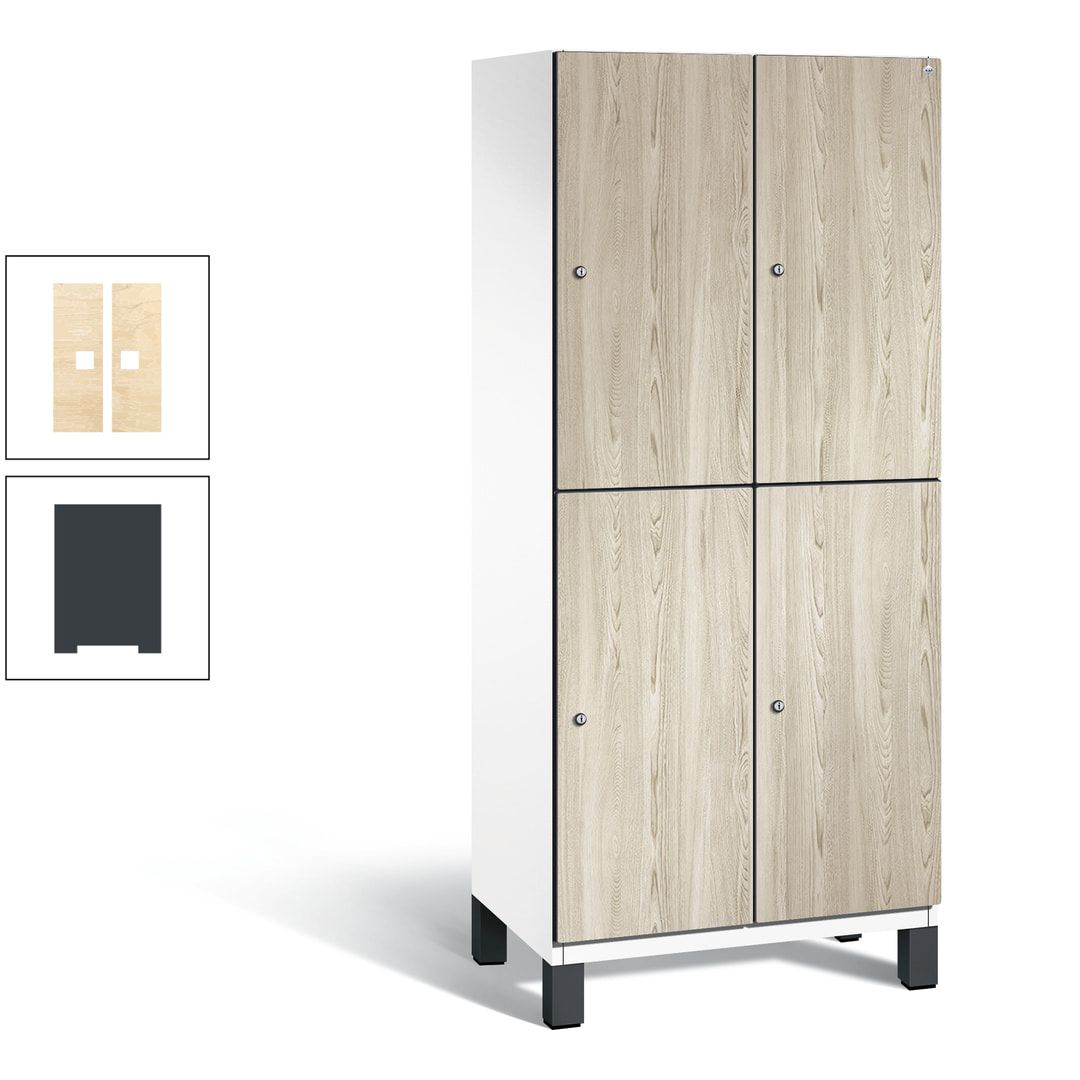 Fächerschrank, Garderobenschrank, mit Füßen, 2 Abteile, 1.980 x 800 x 525 mm (HxBxT), Korpus anthrazitgrau, Tür Donau-Ahorn
