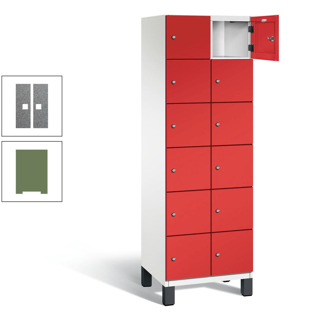 Fächerschrank, Stahlschrank, 12 Fächer, Türöffnungsbegrenzer, Füße, 1.980 x 600 x 525 mm (HxBxT), Korpus anthrazitgrau, Front anthrazitgrau