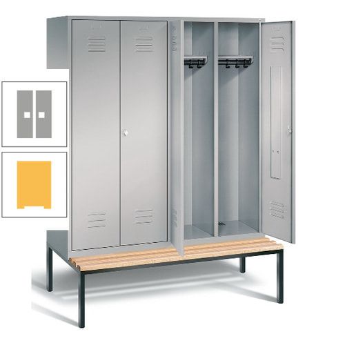 Doppel-Spindschrank, Buche Sitzbank untergebaut, 4 Abteile a 400 mm, Korpus lichtgrau, Tür anthrazitgrau, 2.090 x 1.590 x 815 mm (HxBxT)