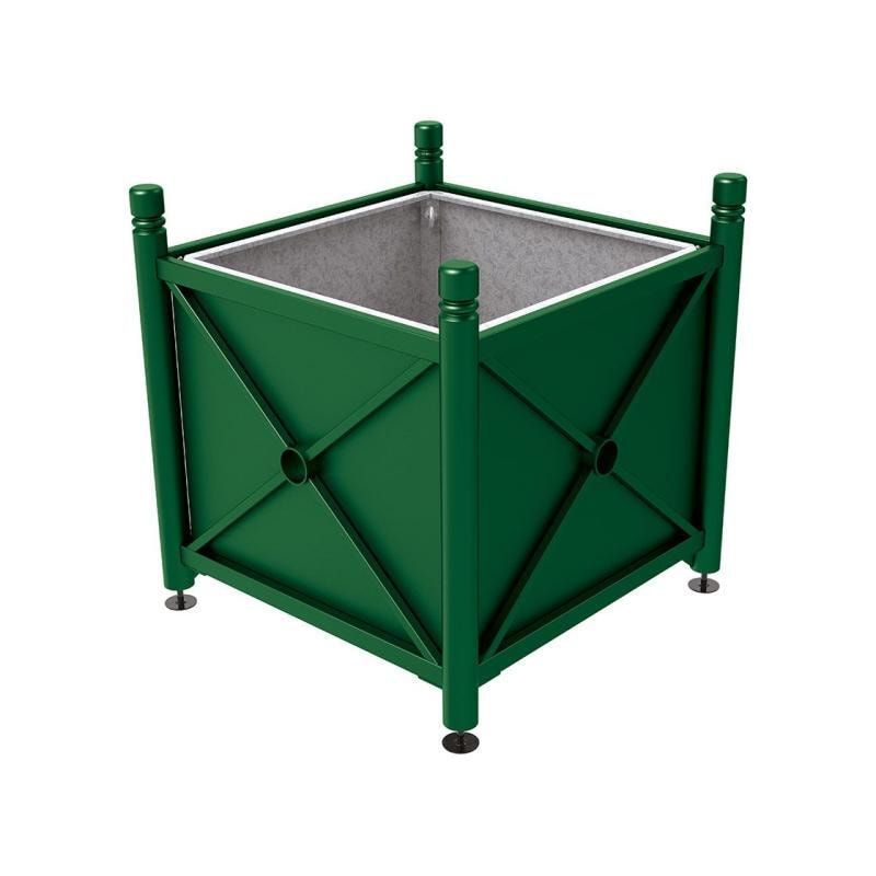 Pflanzbehälter, fvz.Stahl, innen feuerverzinkt, Verladungsgriffe, verstellbare Füße, Kopf Agora, 900 x 1.000 x 1.000 mm (HxBxT), enzianblau