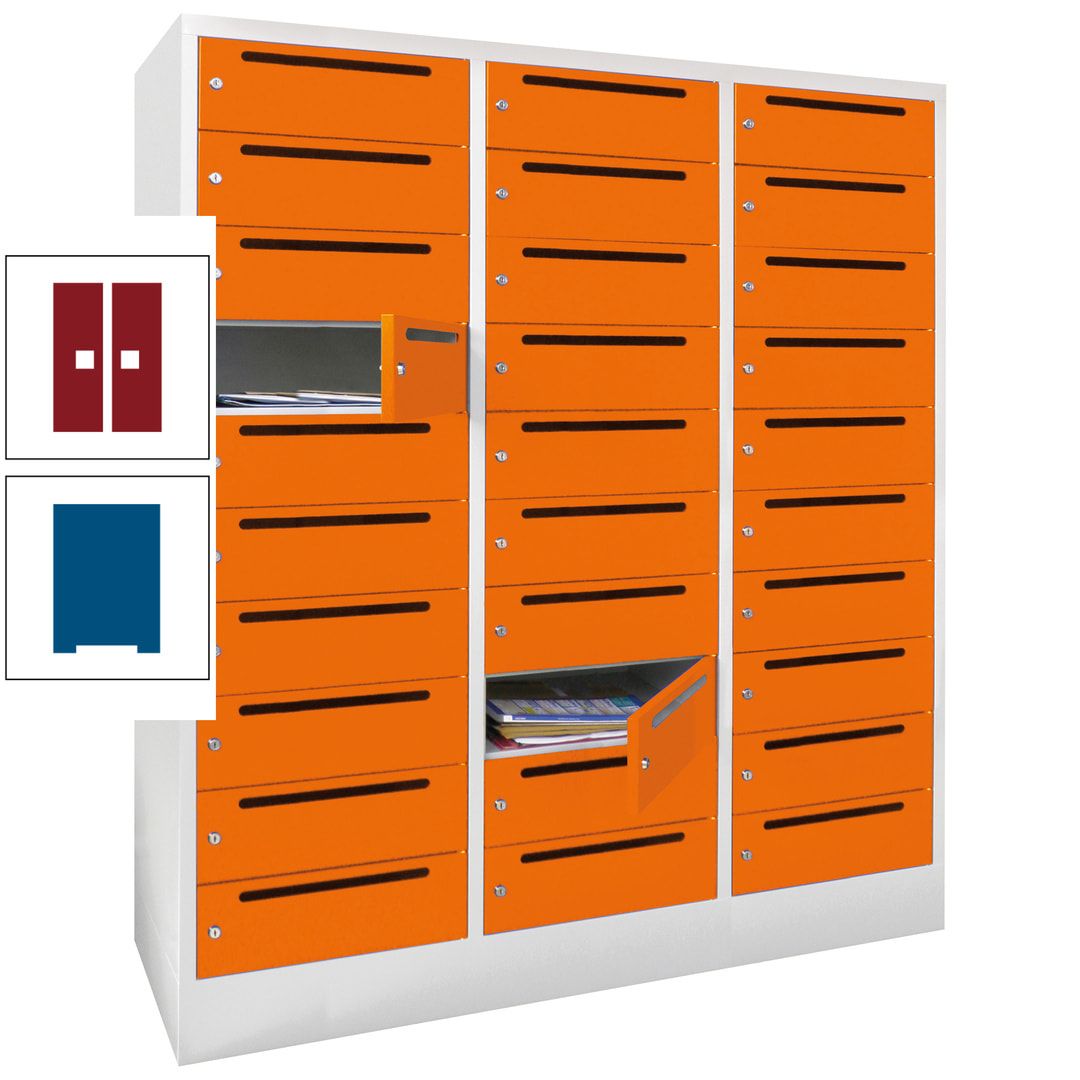 Postverteilerschrank, Schließfachschrank, 3 Abteile a 40 cm, 30 Fächer, 1.850 x 1.200 x 500 mm (HxBxT), Korpus anthrazitgrau, Front anthrazitgrau