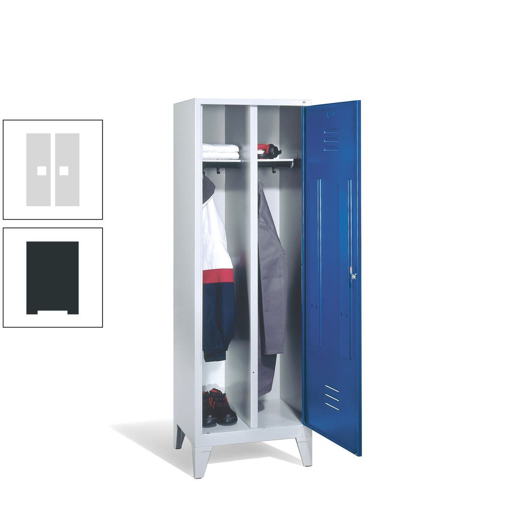 Doppel-Spind mit Großtür, Garderobenschrank mit Füßen, 2 Abteile a 300 mm, Korpus anthrazitgrau, Tür anthrazitgrau, 1.850 x 610 x 500 mm (HxBxT)