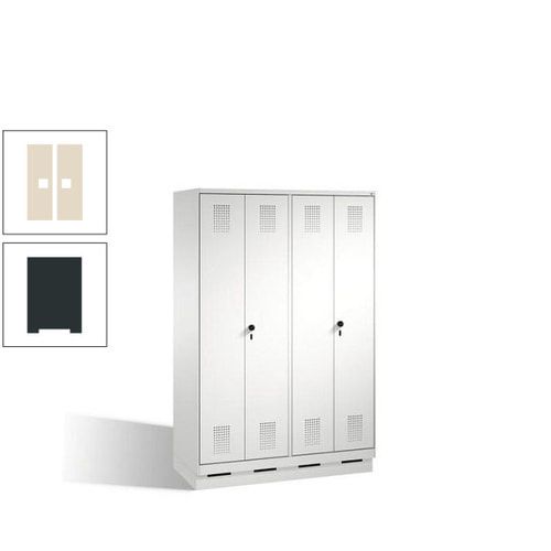 Doppel-Spind, Doppeltüren, Garderobenschrank mit Sockel, 4 Abteile a 300 mm, Korpus anthrazitgrau, Tür anthrazitgrau, 1.800 x 1.200 x 500 mm (HxBxT)