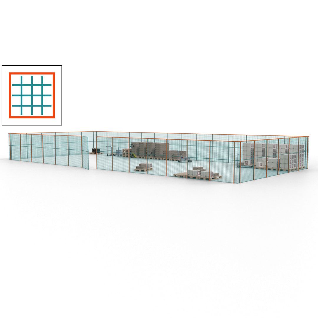 Maschinen Schutzgitter - Hallentrennwand - Sicherheitszaun - Tür - 60 m - 2.200 x 21.400 x 9.400 mm (HxBxT) - enzianblau
