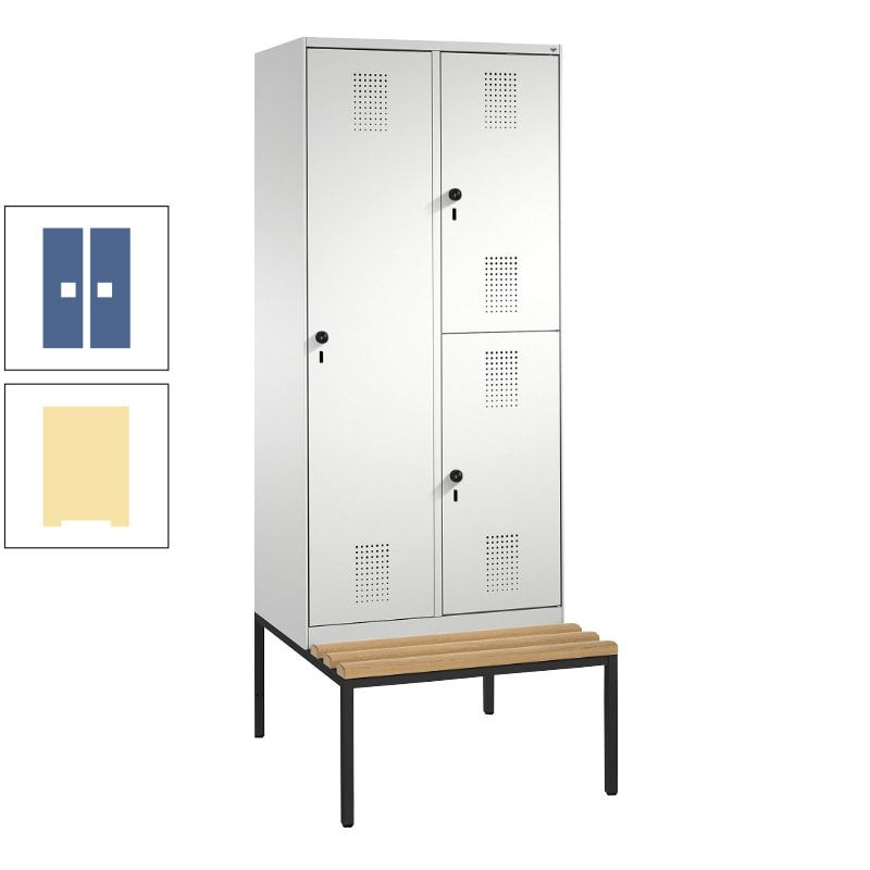 Garderobenschrank, Spind ein- und doppelstöckig Sitzbank, 2 Abteile, 3 Fächer, 2.090 x 800 x 500 mm (HxBxT), Front anthrazitgrau, Korpus anthrazitgrau