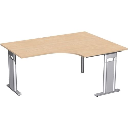 Eckschreibtisch, Eckteil 800 mm, rechts, Füße einseitig verkürzt, C-Fuß Pro, höhenverstellbar, 680-820 x 1.600 x 1.200 mm (HxBxT), Dekor Ahorn