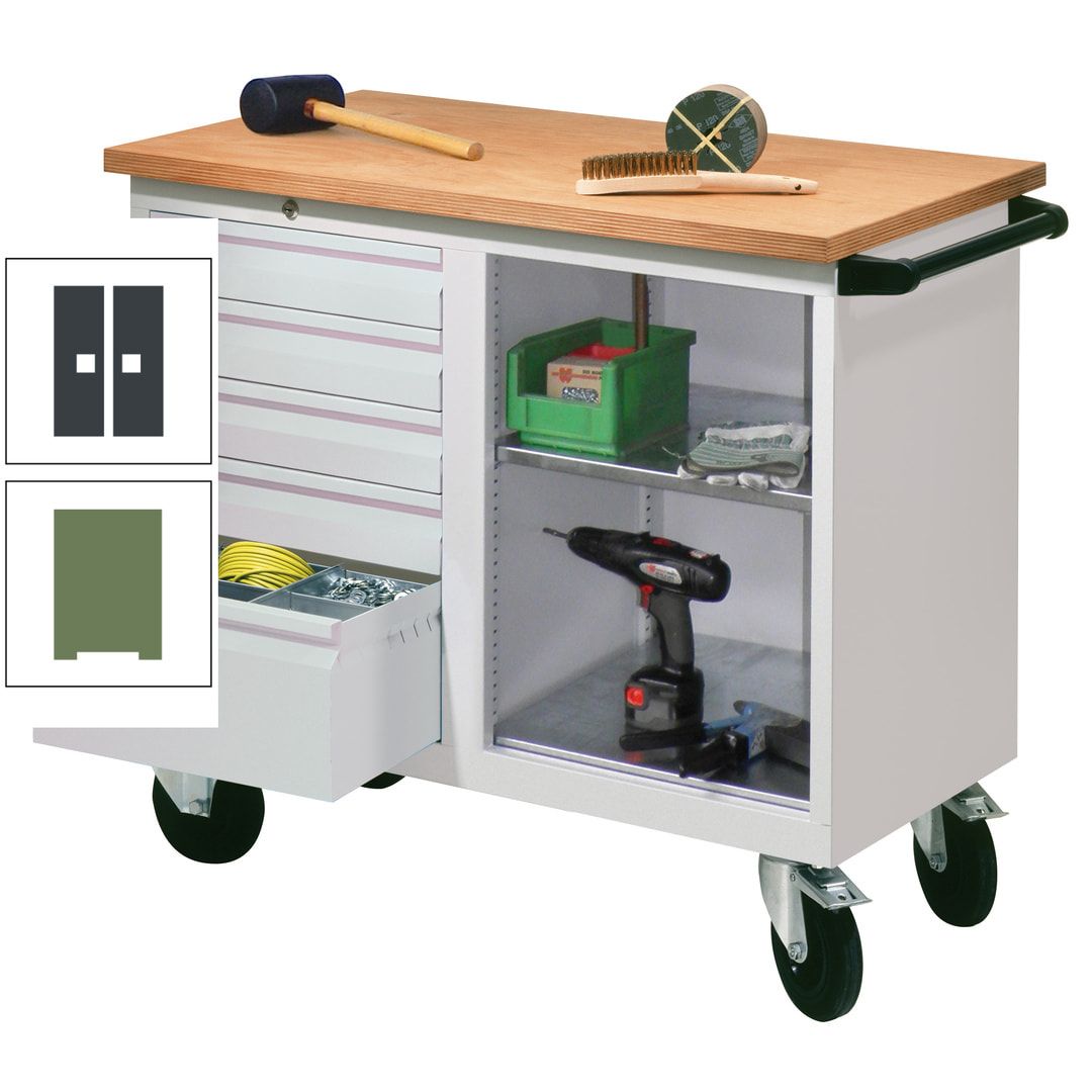 Mobile Werkbank - Werkstattwagen - 915 x 1.090 x 600 mm - 5 Schubladen und Ablagefach - anthrazitgrau