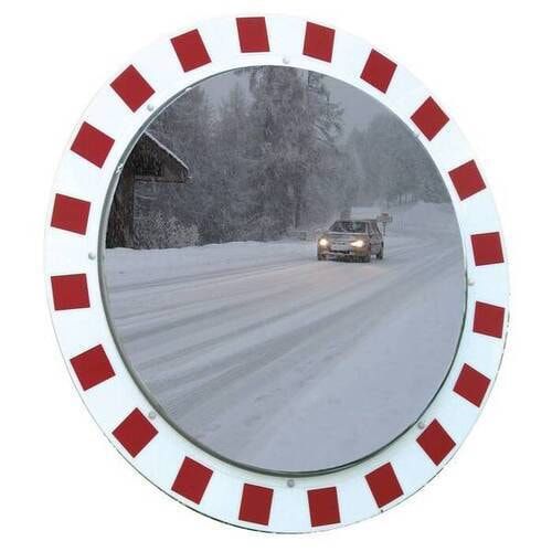 Runder Verkehrsspiegel, Beobachtungsspiegel, Anti-Frost/Anti-Beschlag Funktion ohne Strom, Blickfangrand, Edelstahl Spiegelfläche, 600 mm Durchmesser