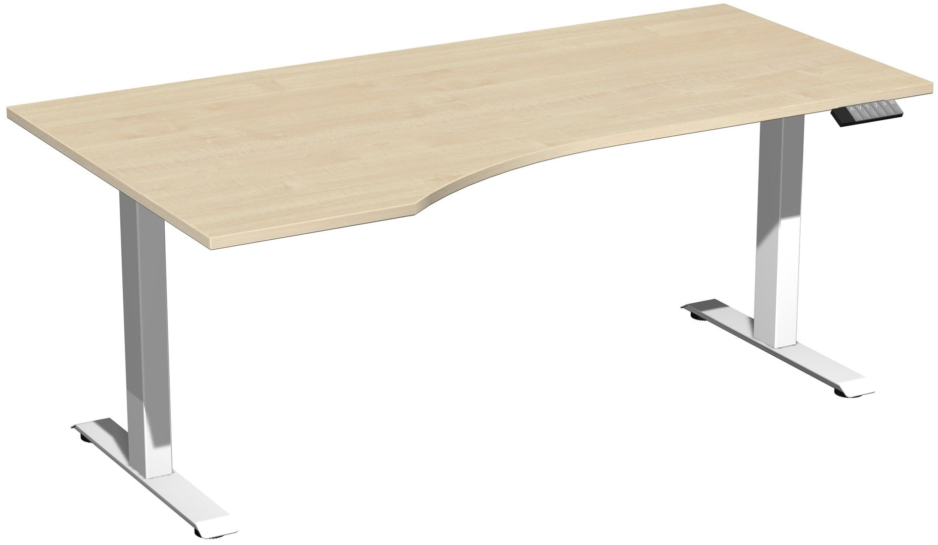 Eckschreibtisch, Ecke links, Elevate Basic, elektronisch höhenverstellbar, 730 - 1.230 x 1.800 x 1.000 mm (HxBxT), Gestell anthrazit, Dekor Ahorn