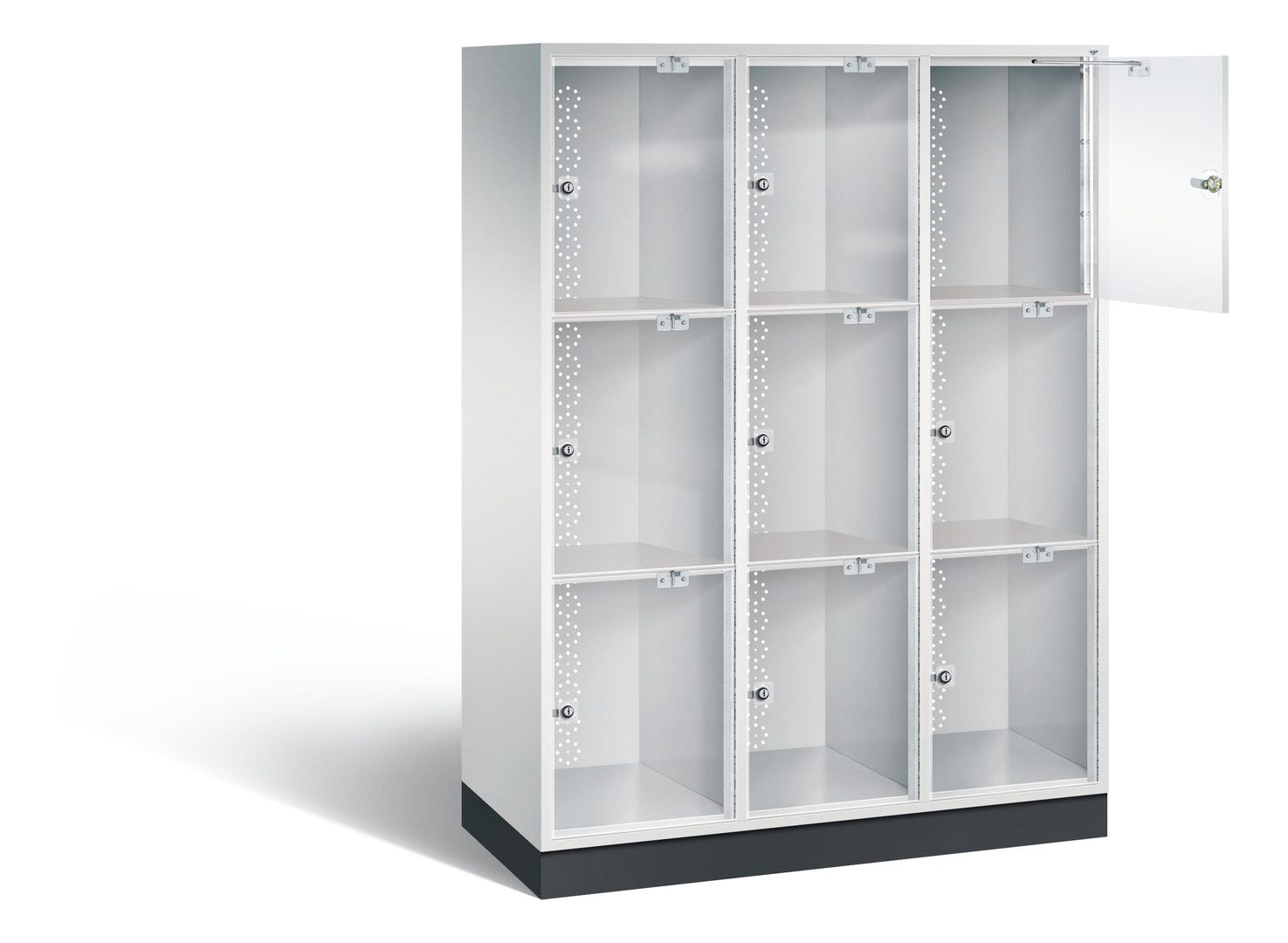 Schließfachschrank, Fächerschrank mit Türen aus Acrylglas, 2 Abteile, 6 Fächer, Zylinderschloss, 1.750 x 1.220 x 500 mm (HxBxT), Korpus anthrazitgrau