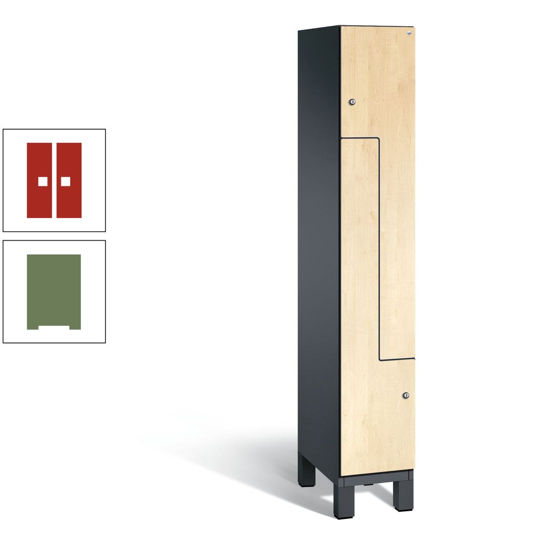 Z-Garderobenspind mit Füßen, 2 Personen, 1.980 x 300 x 525 mm (HxBxT), Korpus anthrazitgrau, Tür anthrazitgrau