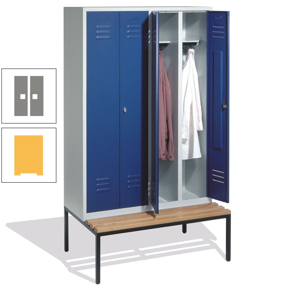 Doppel-Spindschrank, Buche Sitzbank untergebaut, 4 Abteile a 300 mm, Korpus lichtgrau, Tür anthrazitgrau, 2.090 x 1.190 x 815 mm (HxBxT)