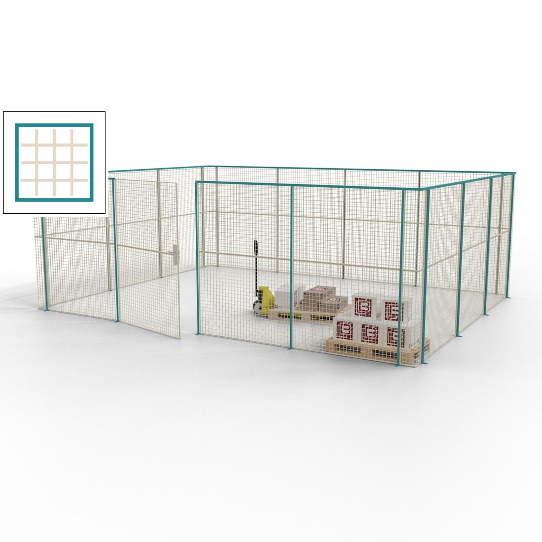 Maschinen Schutzgitter - Hallentrennwand - Sicherheitszaun - Tür - 21 m - 2.200 x 6.400 x 4.900 mm (HxBxT) - enzianblau