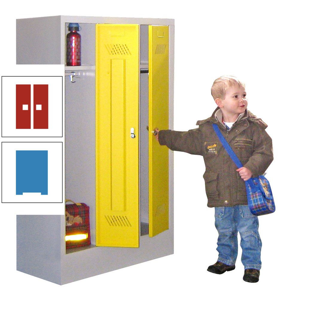Spindschrank f. Kindergärten - mit Sockel - Höhe 1.300 mm - 2 Abteile a 250 mm - Drehriegel - anthrazitgrau