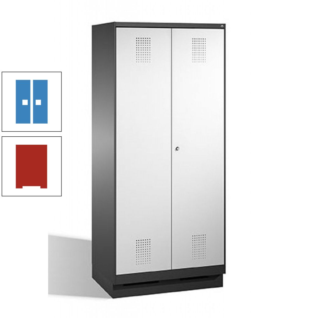 Doppel-Spind, Doppeltüren, Garderobenschrank mit Sockel, 2 Abteile a 400 mm, Korpus anthrazitgrau, Tür anthrazitgrau, 1.800 x 800 x 500 mm (HxBxT)