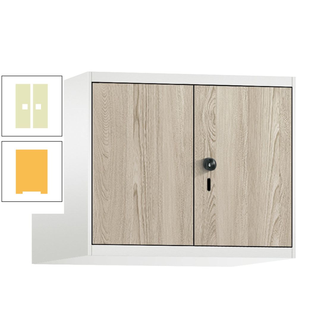 Aufsatzschrank, Schrankaufsatz, Türen paarweise, 2 Fächer a 300 mm, Farbe Pastellgelb, Tür anthrazitgrau , 500 x 600 x 500 mm (HxBxT)