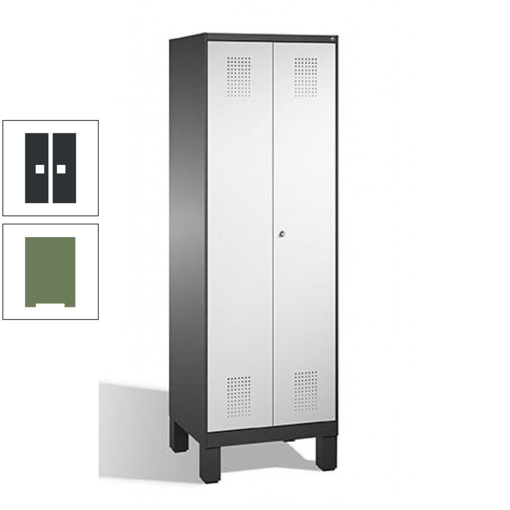 Doppel-Spind, Doppeltüren, Garderobenschrank mit Füßen, 2 Abteile a 300 mm, Korpus anthrazitgrau, Tür anthrazitgrau, 1.850 x 600 x 500 mm (HxBxT)