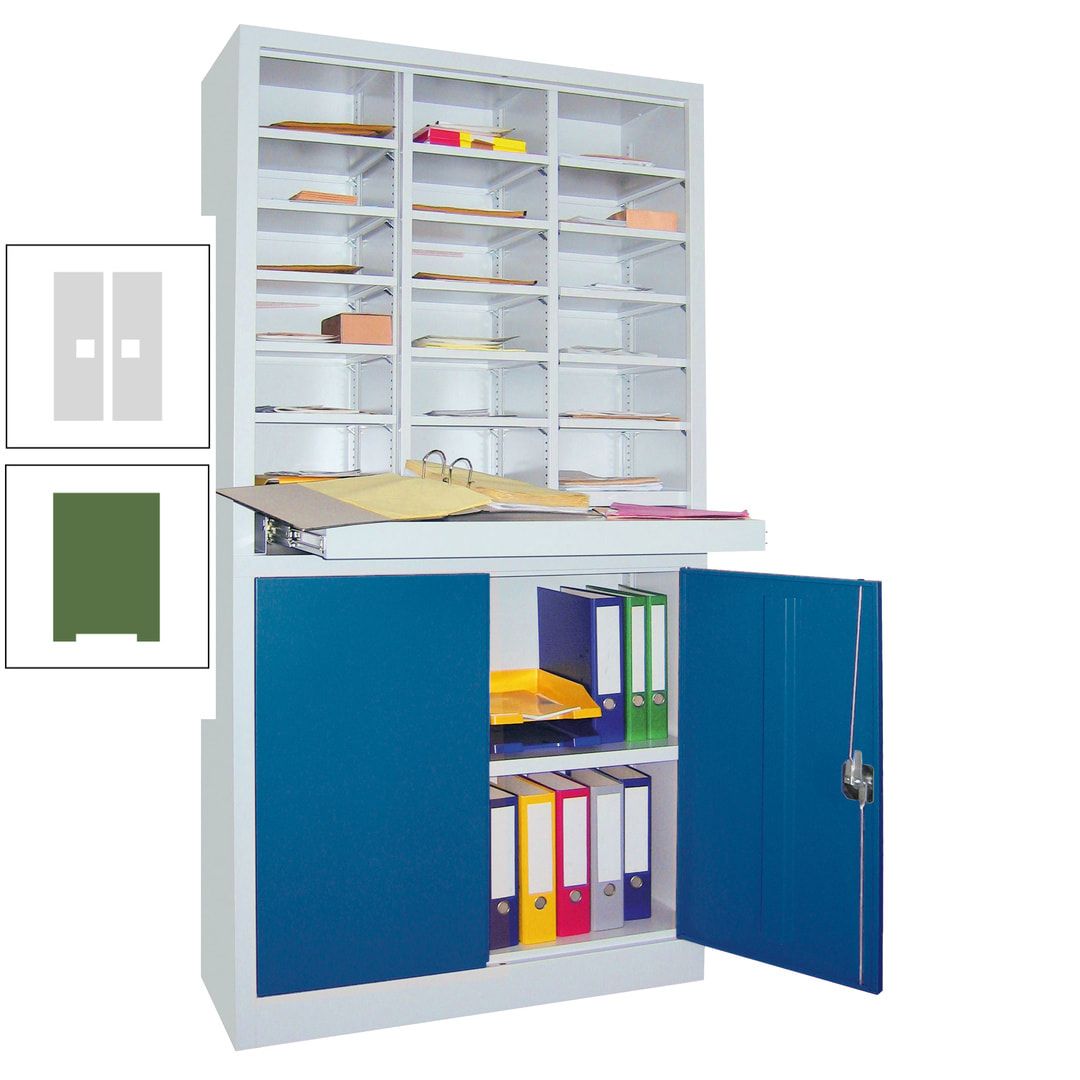 Aktenschrank - Büroschrank mit Sortierstation - 18 Fächer Ordnungsregal - Ausziehboden - 1.950 x 1.000 x 400 mm (HxBxT) - anthrazitgrau