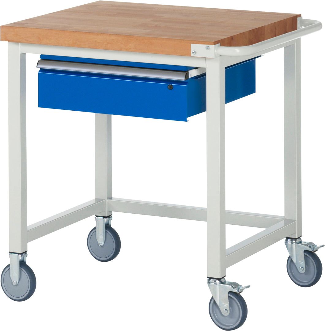 Mobile Werkbank mit 1 Schublade - 150:1 - höhenverstellbar 880-1.080 mm - 750 x 700 mm (BxT) - 450 kg - Buche - Anthrazitgrau