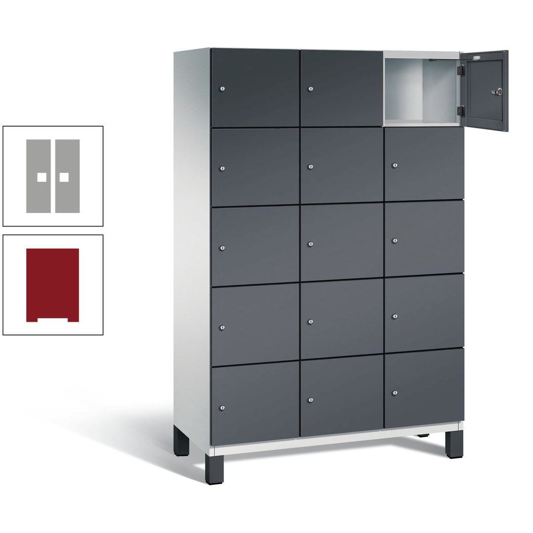 Fächerschrank, Stahlschrank, 15 Fächer, Türöffnungsbegrenzer, Füße, 1.980 x 1.200 x 525 mm (HxBxT), Korpus anthrazitgrau, Front anthrazitgrau