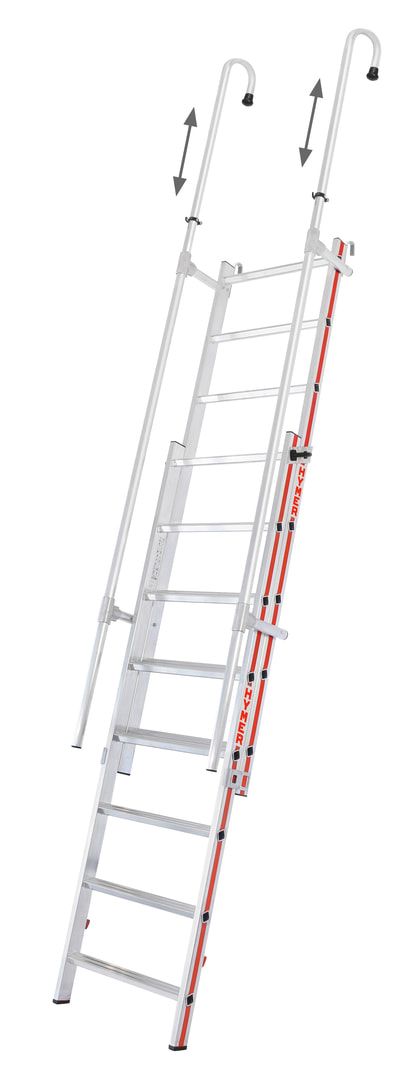 Einhänge-Schiebeleiter - Aluminium - ausziehbare Handläufe - Breite 550 mm - Länge 3.260 mm