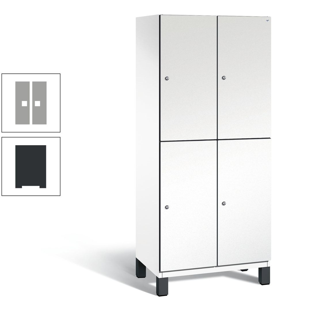 Fächerschrank, Stahlschrank, doppelstöckig, 4 Fächer, Füße, Korpus anthrazitgrau, Tür anthrazitgrau, 1.980 x 800 x 525 mm (HxBxT)
