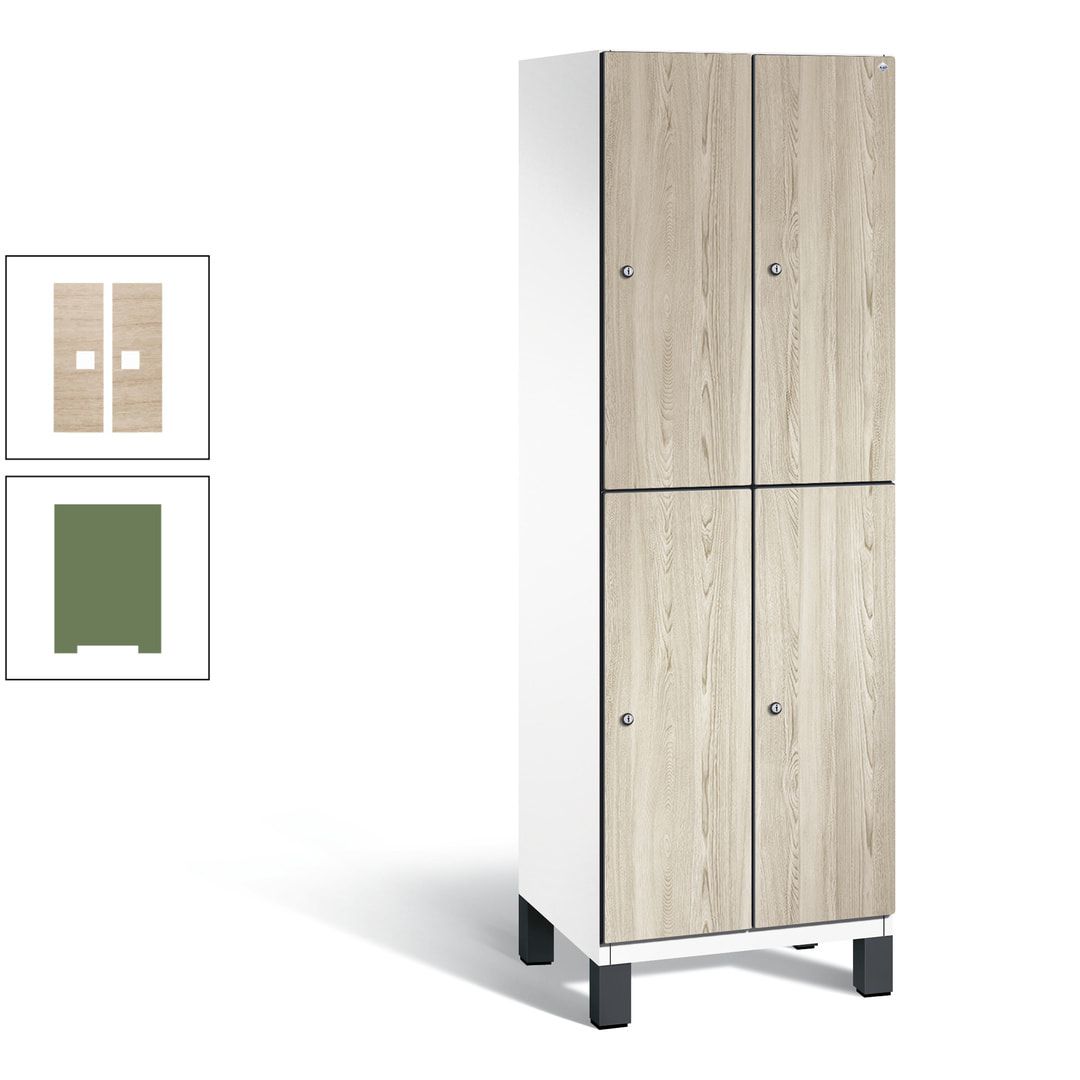 Fächerschrank, Garderobenschrank, mit Füßen, 2 Abteile, 1.980 x 600 x 525 mm (HxBxT), Korpus anthrazitgrau, Tür Donau-Ahorn