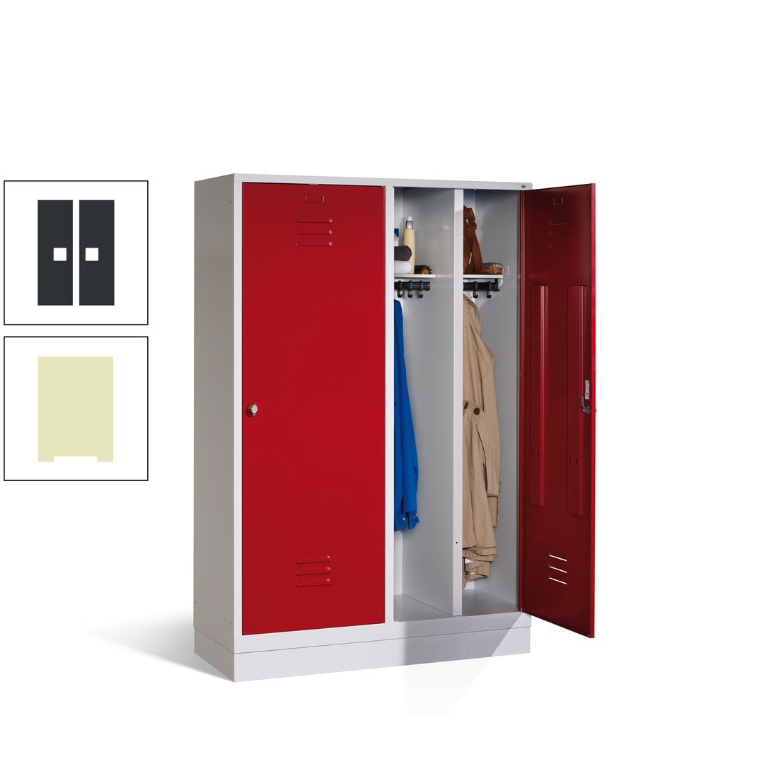 Doppel-Spind mit Großtüren, Garderobenschrank mit Sockel, 4 Abteile a 300 mm, Korpus anthrazitgrau, Tür anthrazitgrau, 1.800 x 1.190 x 500 mm (HxBxT)