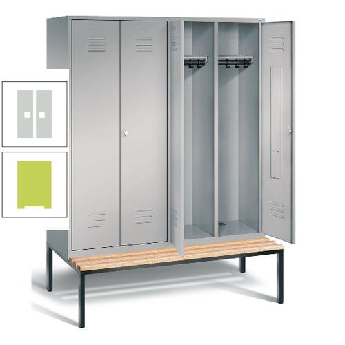 Doppel-Spindschrank, Buche Sitzbank untergebaut, 4 Abteile a 400 mm, Korpus lichtgrau, Tür anthrazitgrau, 2.090 x 1.590 x 815 mm (HxBxT)